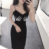 Skull Dress Summer Low-Cut V-neck Sexy Slimming Sheath Skull Hand Dress