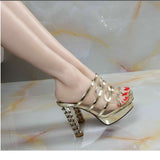 Nude Block Heel Peep Toe High Heel Mesh Sandals