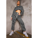 Women Fall Outfits Long Sleeve Short Top Trousers Sports Suit Two-Piece Set
