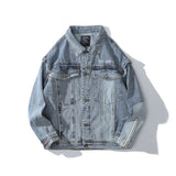 Men Denim Coat Jean Jackets Detachable Cuff Stitching Denim Clothing Men Street Reflective Stripe Overalls Harajuku Style Loose Jacket