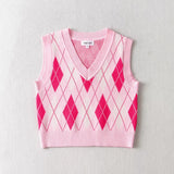 Women Fall Fall Four-Color Diamond Vest V-neck Cropped Small Top