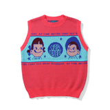 Men Sweater Vest Cartoon Character Jacquard Sleeveless Sweater Vest Men's Loose round Neck Sweater Vest Coat