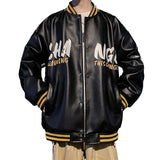 Graphic Leather Jacket Women's Vintage Leather Jacket Men's Autumn Baseball Jacket Couple Loose Casual Leather Jacket Men