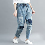Women Patchwork Jeans Ripped Embroidered Jeans Distressed