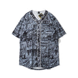 Baggy Baseball Jersey V-neck Vintage Baseball Jacket Men's and Women's Short-Sleeved T-shirt