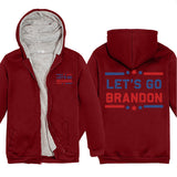 Let's Go Brandon Hoodie English Letters Fashion Velvet Padded Thick Hooded Zipper Top