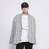 Men's Casual Suit Man Blzer Plaid Blazer Men's Loose Lapels Jacket Casual Small Suit