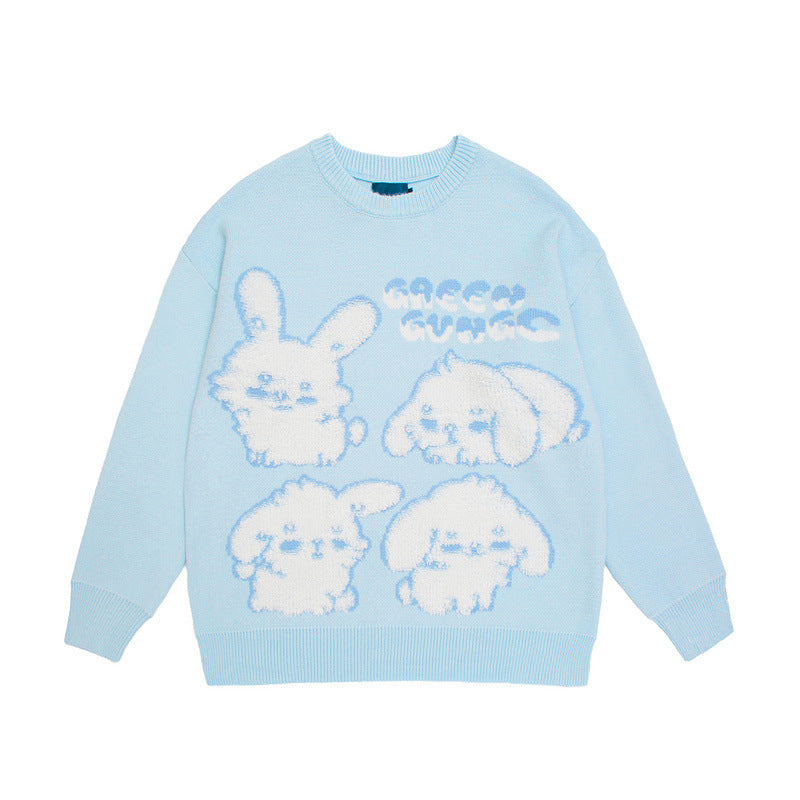 Mens Fall Outfits round Neck Sweater Man and Woman Cartoon Bear Loose Student Pullover Couple Sweater