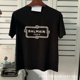 T Shirt Balmain Laser Reflective Letter Short Sleeve Parent-Child Suit Men's and Women's T-shirt Pure Cotton