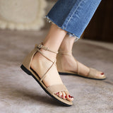 Flat Dress Sandals Summer Square Heel Solid Color Buckle Hollowed Leisure Sandals for Women