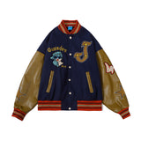 Vintage Letterman Jacke Embroidery Stitching PU Leather Jacket for Men and Women Hip-Hop Street Loose Baseball Uniform Autumn Coat