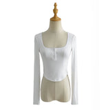 Women Fall Fall Four Colors Lace Collar Long Sleeve T-shirt Slim-Fit Crop-Top