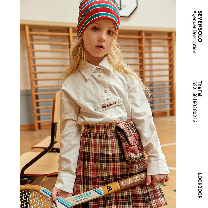 Girls' Autumn Children's Long-Sleeved White Shirt Children Girl's Spring Clothes