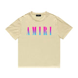 Amiri T Shirt Gradient Letter Flower Casual Hip Hop Short Sleeve T-shirt