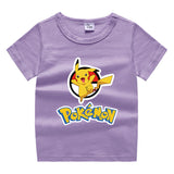 Children Pokemon Pikachu T Shirt Summer Short Sleeve Cotton Leisure Sports