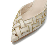 Nude Block Heels Closed Toe Rhinestone Sandals