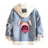 Comic Denim Jacket Bad Bunny Cartoon Printed Denim Spring and Autumn Men's Loose Jacket