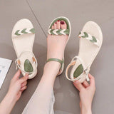 Women Open Toe Sandals Flats Summer Color Block Buckle Open Toe Sandals