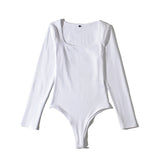 Women Fall Fall Four-Color Square Collar Stitching Jumpsuit Slim Fit Bottoming Top