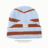 Toboggan Hat Woolen Cap Women's Autumn and Winter Striped Knitted Hat