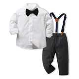 Children Boy Formal Shirt & Suspender Pants 2 Piece Set Children Fall Lapels Long Sleeve Pure