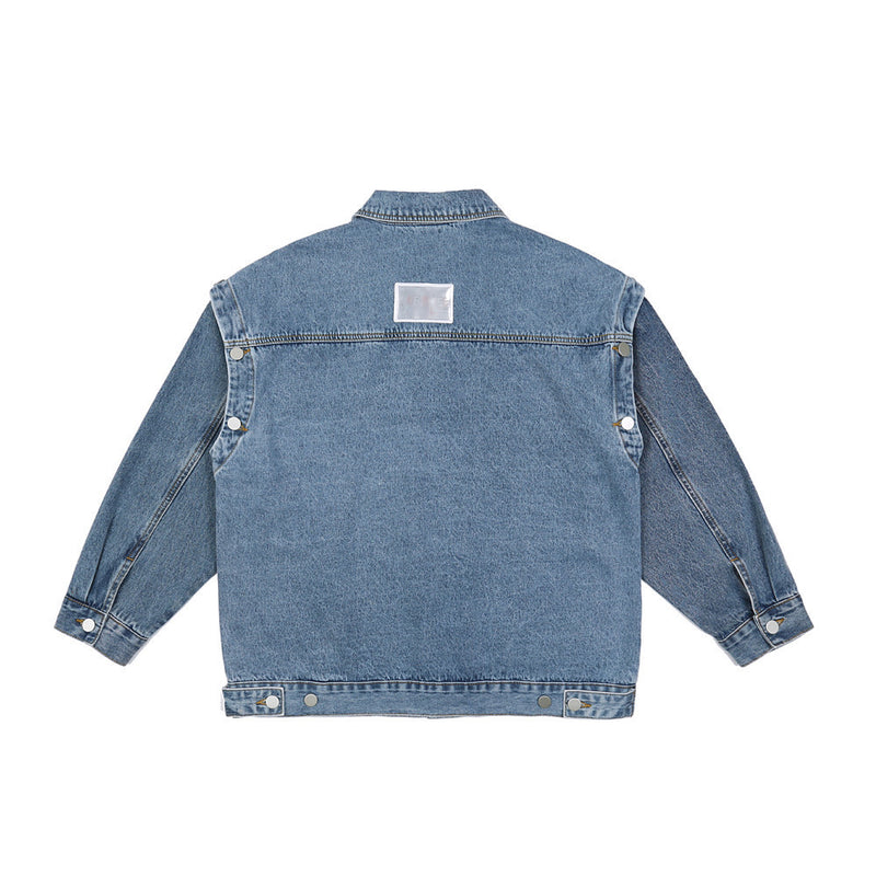 Men Denim Coat Jean Jackets Washed Make Old Ripped Denim Jacket Men's Detachable Sleeve Two-Way Wear Vest Coat Loose Lapels Jacket