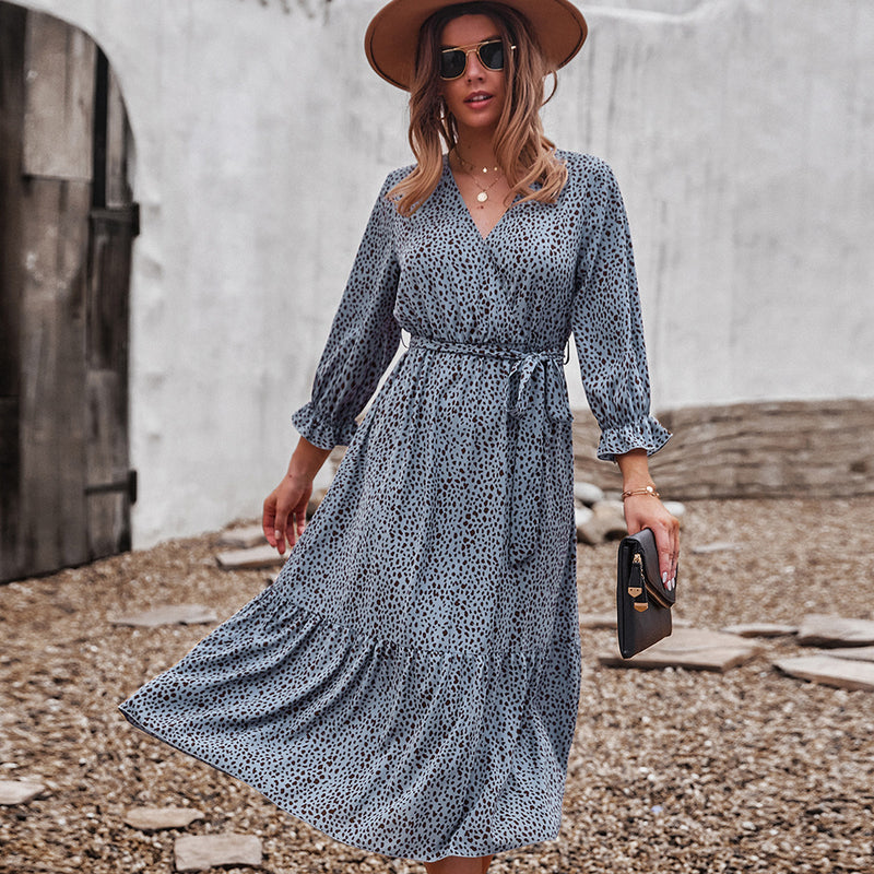 Emery Rose Dresses Casual Holiday Style Floral Print Long Sleeve Autumn and Winter Dress Large Swing Skirt
