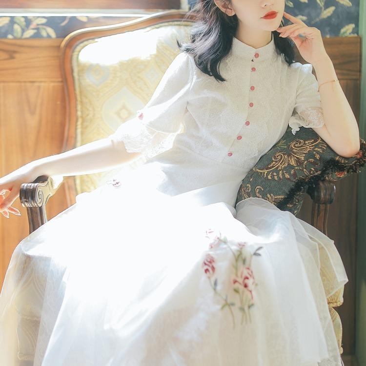 Women's Cottagecore Dress Retro High-Grade Dress Women's Summer White Dress