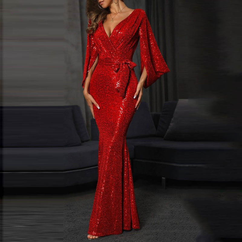Olivia Wilde Dress Sexy Slit Sequined Evening Dress Long