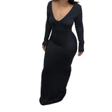 Winter Formal Dresses V-neck Sexy Long Dress Solid Color Bottoming Long Sleeve Autumn and Winter