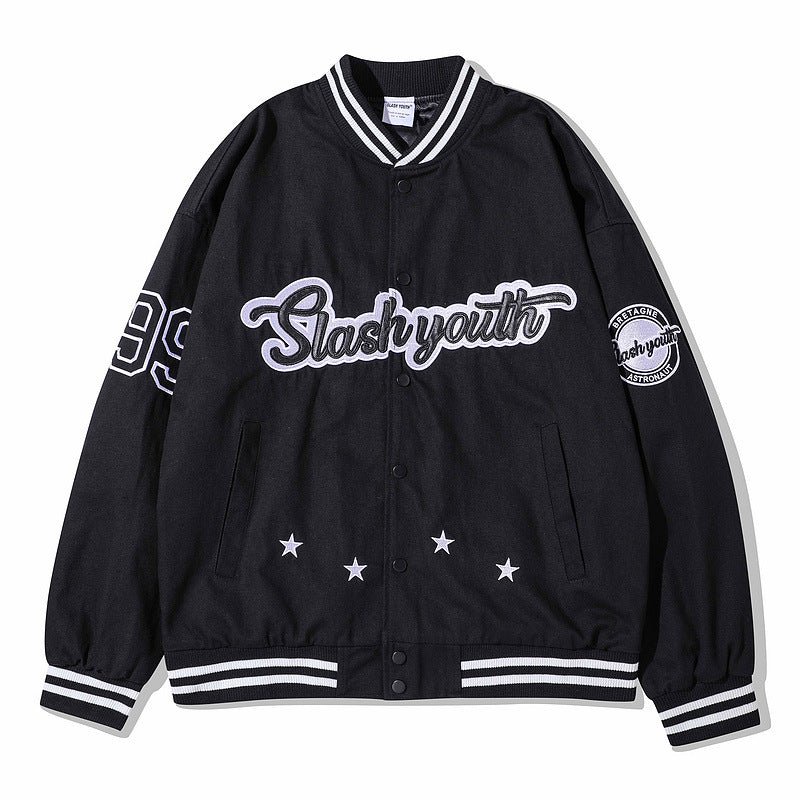 Mens Fall Outfits Embroidered Letters Armband High Street Retro Baseball Uniform Male and Female Couples Wear Jacket Jacket