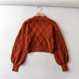 90S Outfits Autumn and Winter Two-Color V-neck Long-Sleeved Jacket Loose Knitted Top