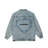 Men Denim Coat Jean Jackets Love Embroidered Washed Do the Old Cowboy Coat Loose Lapels Jacket Denim Clothing