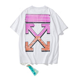 Summer off Pink Gradient Arrow Pattern round Neck Pullover Short Sleeve Men and Women Half Sleeve t shirt