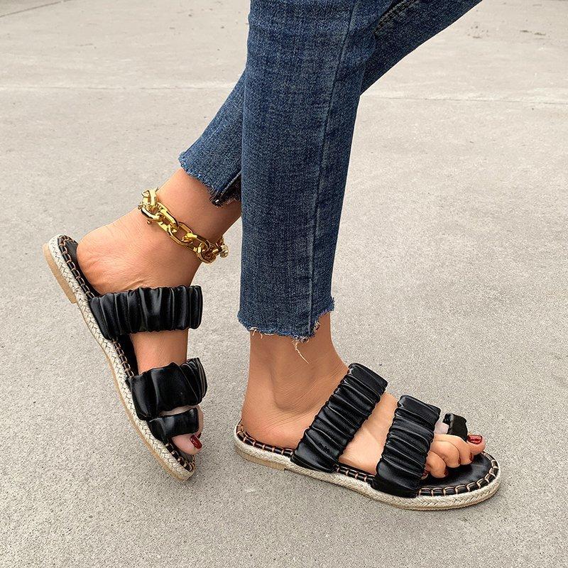 Women Open Toe Sandals Flats Plus Size Women's Sandals Toe Covering Flat