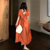 Burnt Orange Dress French Retro Ankle Fairy Dress Summer