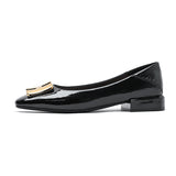 Nude Block Heels Closed Toe Chunky Heel Patent Leather Shoes