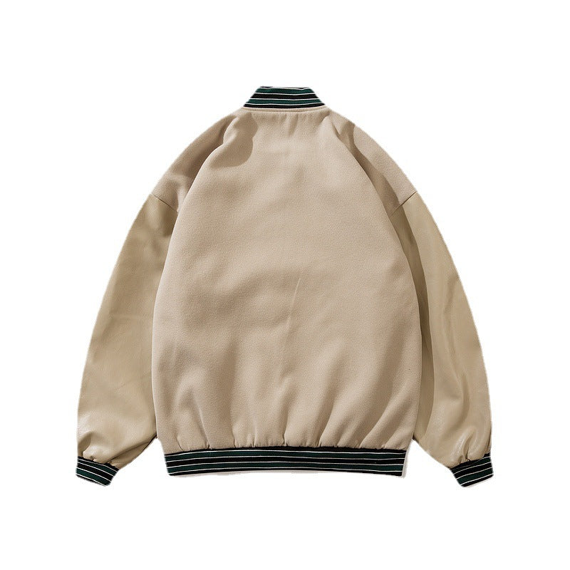 Black Varsity Jacket Student Long Sleeve Baggy Coat Men's Autumn Baseball Uniform Jacket