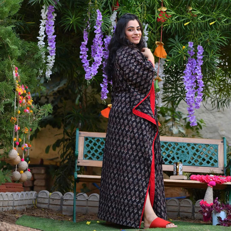 Nina Parker Black Dress Batwing Sleeve Gown Printed Dress Muslim Robe