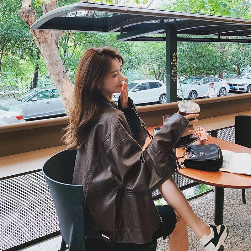Cute Leather Jacket Loose Retro Casual Pu Short Motorcycle Clothing Jacket Coat