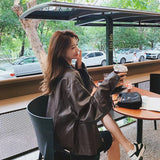 Cute Leather Jacket Loose Retro Casual Pu Short Motorcycle Clothing Jacket Coat