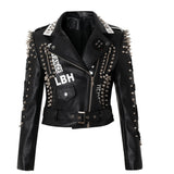 Women Leather Jacket Biker Motorcycle Coat Motorcycle Leather Coat Fashion Graffiti Rivet Jacket Coat