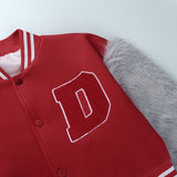 Brown Cropped Varsity Jacket Long Sleeve Baseball Uniform Coat