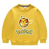 Children Pokemon Pikachu Hoodie Spring and Autumn Solid Color round Neck Sweater