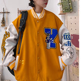 Orange Varsity Jacket Spring and Autumn Baseball Uniform Women's Jacket I Loose Student Pilot Outerwear Shirt