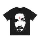 Vlone T Shirt Character Print Short Sleeve T-shirt Men and Women Couple High Street Wide Loose Large V Half Sleeve