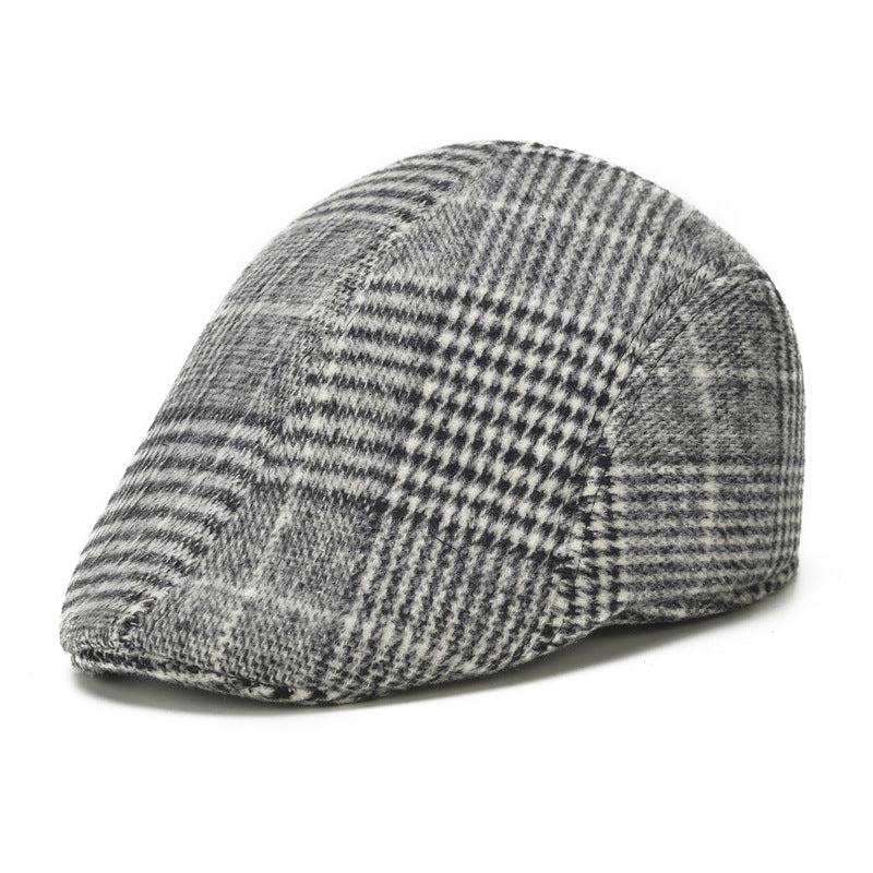 Check Beret Hat Autumn and Winter Check Middle-Aged and Elderly Men and Women Hats for the Elderly