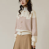 Preppy Aesthetic Sweater Vintage Striped Sweater Coat Women Autumn and Winter