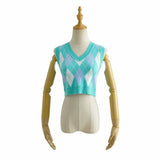Women Fall Fall Four-Color Diamond Vest V-neck Cropped Small Top