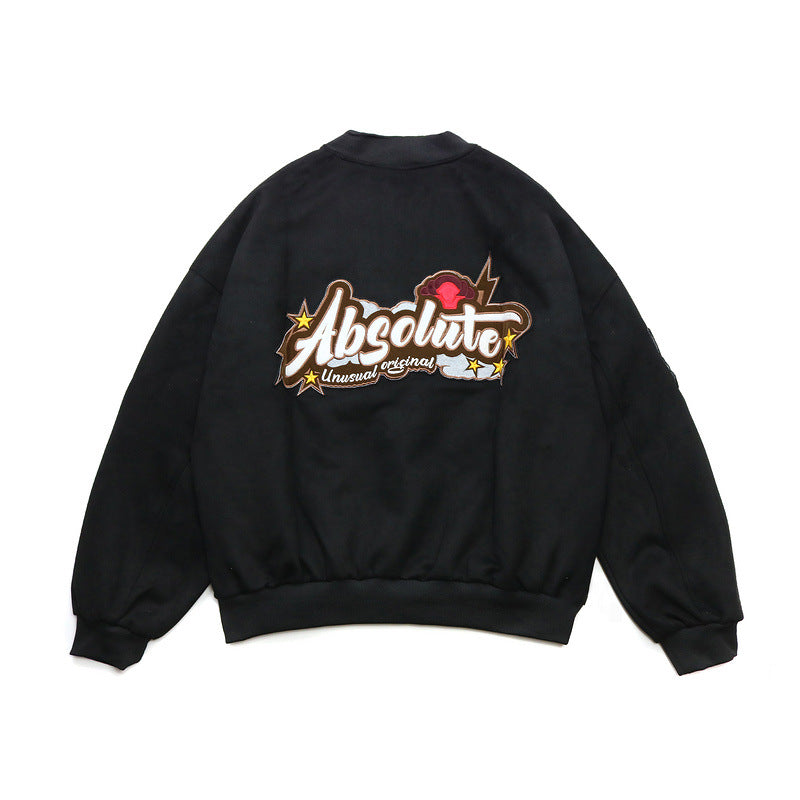 Black Varsity Jacket Student Long Sleeve Baggy Coat Men's and Women's Autumn Baseball Uniform Jacket Loose